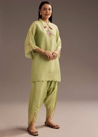 Light Green Zardosi Motif Kurta Dupatta Belt Set