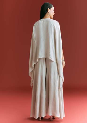 Light Grey Dola Silk Kaftaan Suit With Zardosi Work