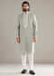 Light Grey Linen Kurta Set For Men With Resham Hand Work