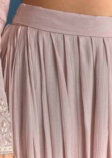 Light Lavender Chinon Kurta Palazzo Suit With Moti Cutdana Work