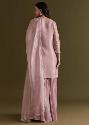 Light Lavender Tissue Kurta Sharara Set With Sequins And Cutdana Work