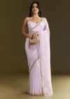 Light Lavender Tissue Saree With Cutdana Beads Embroidery And Scallop Border