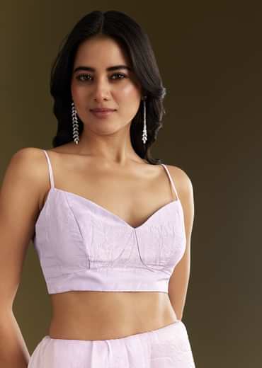 Light Lavender Tissue Saree With Cutdana Beads Embroidery And Scallop Border