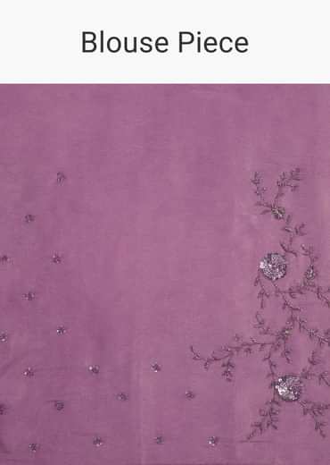 Light Lavender Tissue Saree With Floral Embroidered Scallop Border
