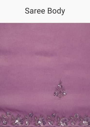 Light Lavender Tissue Saree With Floral Embroidered Scallop Border