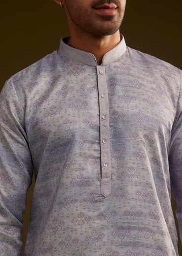 Light Lilac Silk Geometric Printed Kurta Set