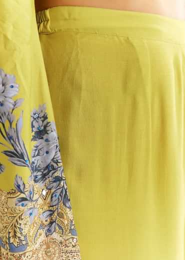 Light Lime Green Cotton Muslin Kurta Palazzo Suit With Chinon Dupatta