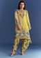 Light Lime Green Cotton Muslin Kurta With Floral Print Dhoti