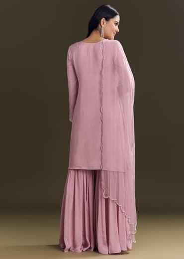 Light Onion Pink Chinon Kurta Sharara With Embellished Dupatta