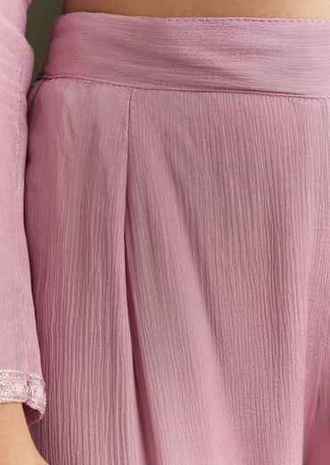 Light Onion Pink Chinon Kurta Sharara With Embellished Dupatta