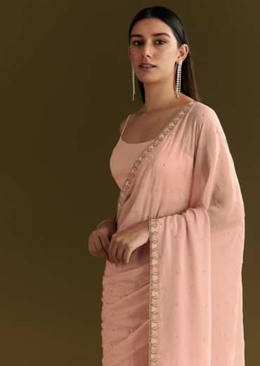 Light Peach Tissue Silk Saree With Stone Embellishments