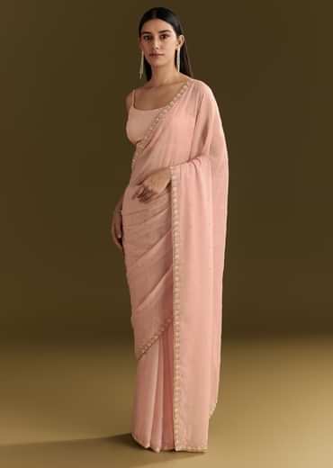Light Peach Tissue Silk Saree With Stone Embellishments