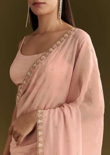 Light Peach Tissue Silk Saree With Stone Embellishments