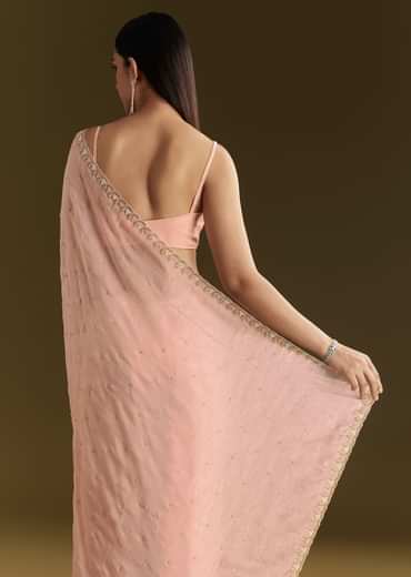 Light Peach Tissue Silk Saree With Stone Embellishments
