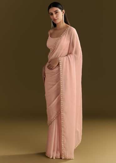 Light Peach Tissue Silk Saree With Stone Embellishments