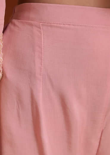 Light Pink Chinon Anarkali Suit With Cut Dana And Beads Work