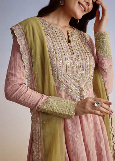 Light Pink Crush Tissue Sharara Suit With Zari Sequins