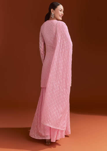 Light Pink Chinon Sharara Set With Cutdana And Sequins