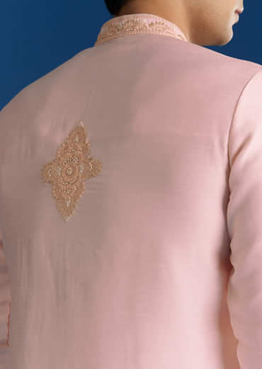 Light Pink Silk Mirror Threadwork Kurta Set