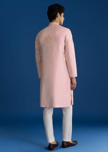 Light Pink Silk Mirror Threadwork Kurta Set