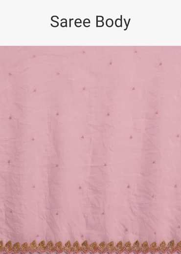 Light Pink Tissue Embroidered Saree With Cutwork Scallop Border