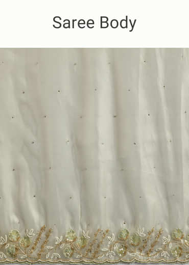 Light Pista Organza Saree With Floral Cutdana And Stone Embroidery