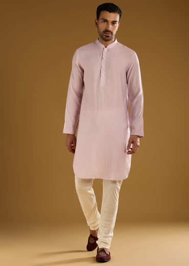 Light Purple Kurta Jacket Set For Men With Resham Work