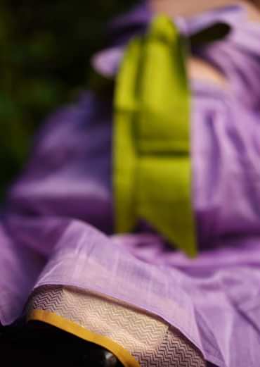 Kalki Girls Light Purple Skirt And Crop Top In Hand Woven Cotton Silk With Tie Up At The Back And Woven Border By Love The World Today