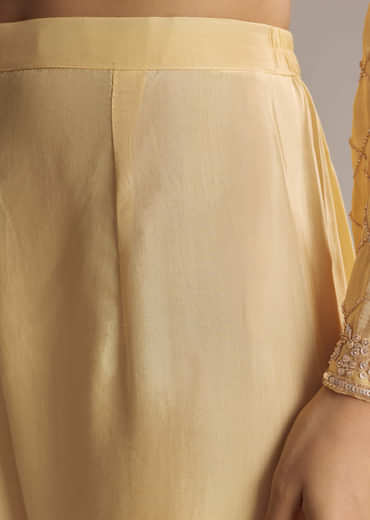 Light Yellow Chinon Anarkali Suit With Cutdana And Sequins Work