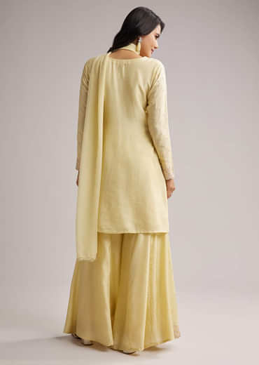 Light Yellow Embroidered Sharara Set With Dupatta