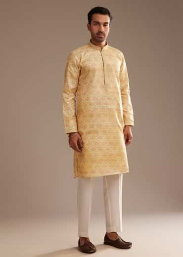 Light Yellow Silk Abstract Printed Kurta Set