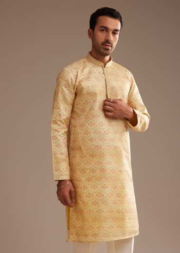 Light Yellow Silk Abstract Printed Kurta Set