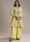 Light Yellow Silk Printed Palazzo Suit With Resham Work