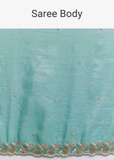 Light Blue Crushed Tissue Saree Embroidered With Cutdana And Sequins