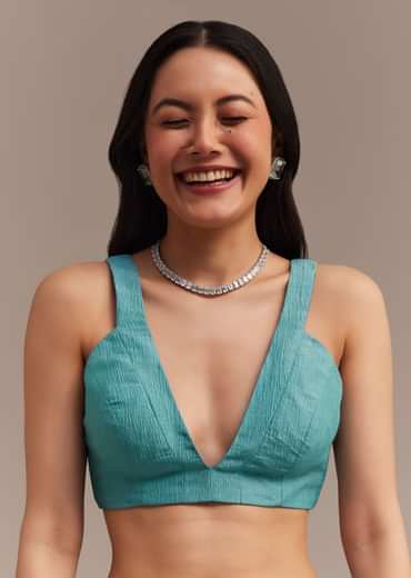 Light Blue Crushed Tissue Saree Embroidered With Cutdana And Stones