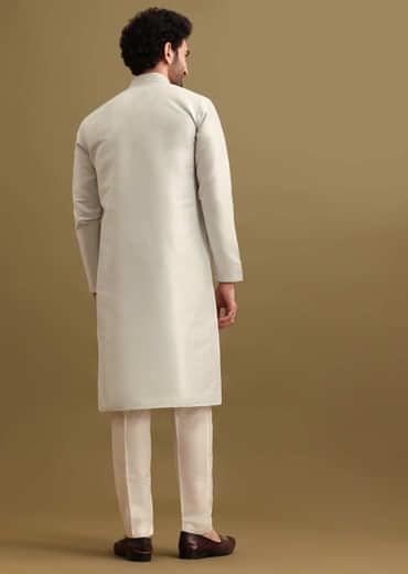 Light Blue Silk Kurta Set With Resham Work For Men