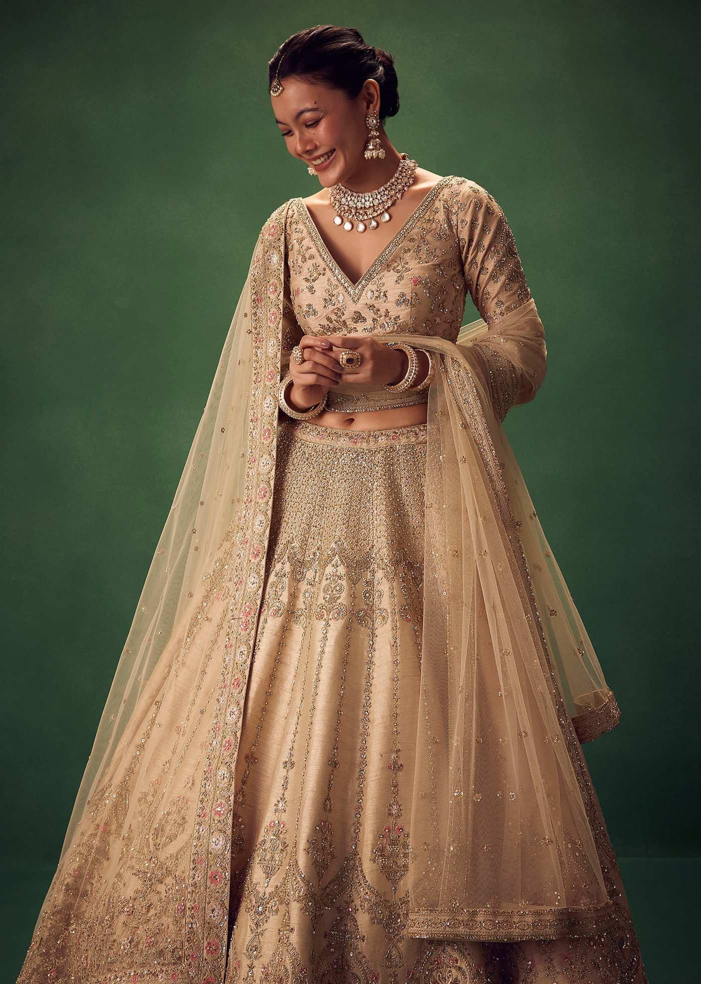 Light Gold Hand Embroidered Lehenga Set