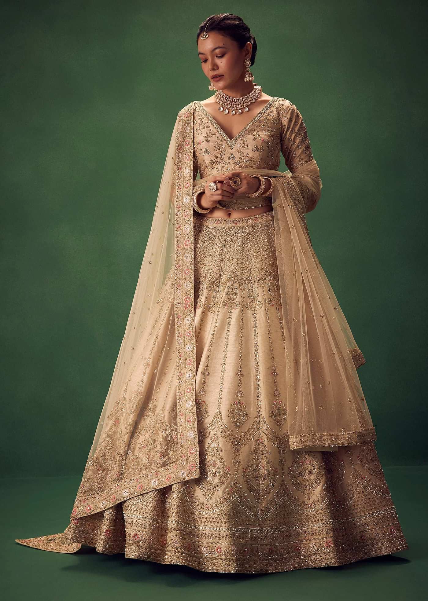Light Gold Hand Embroidered Lehenga Set