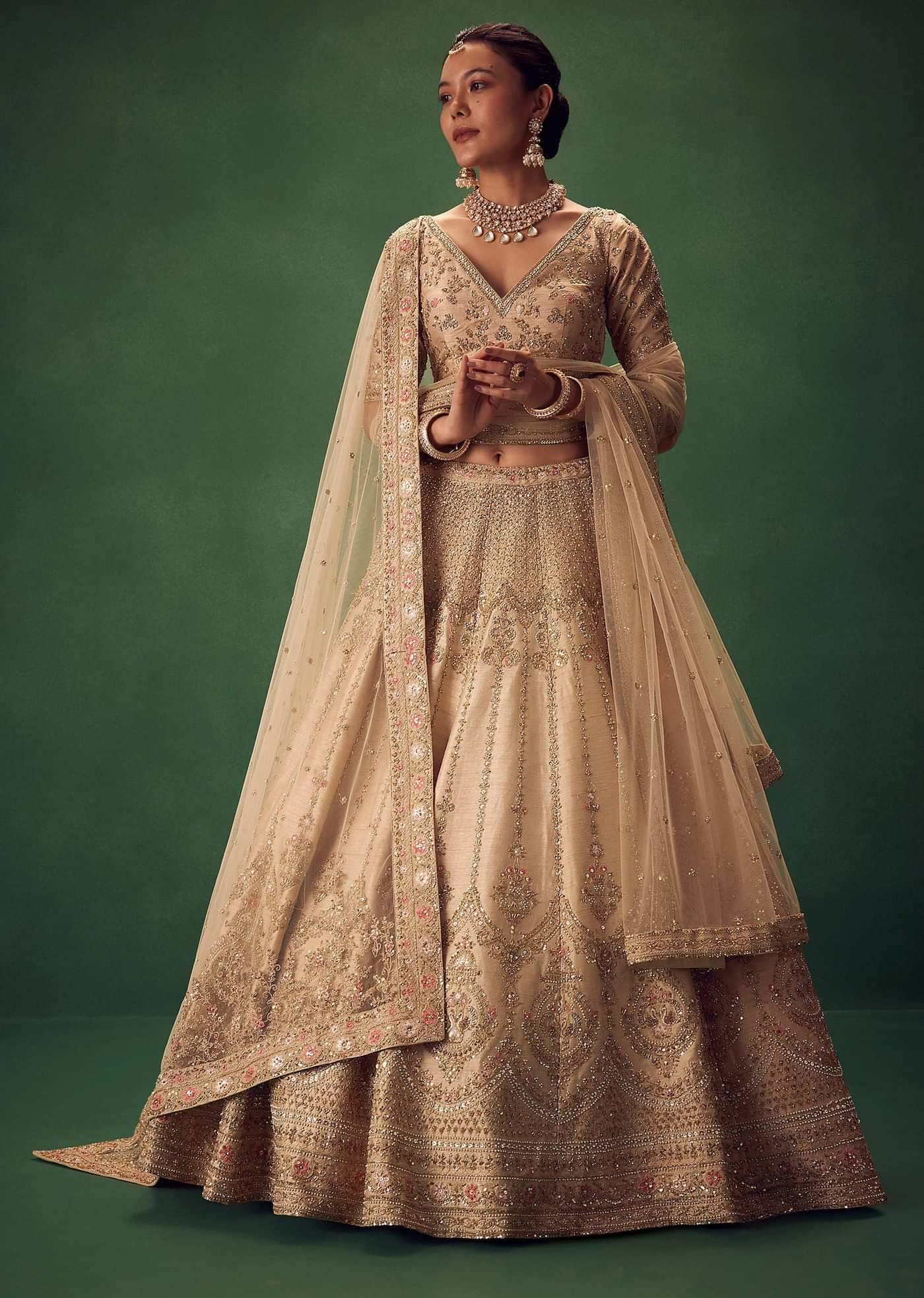 Light Gold Hand Embroidered Lehenga Set