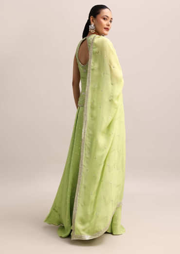Light Green Embroidered Silk Kurta Palazzo With Dupatta