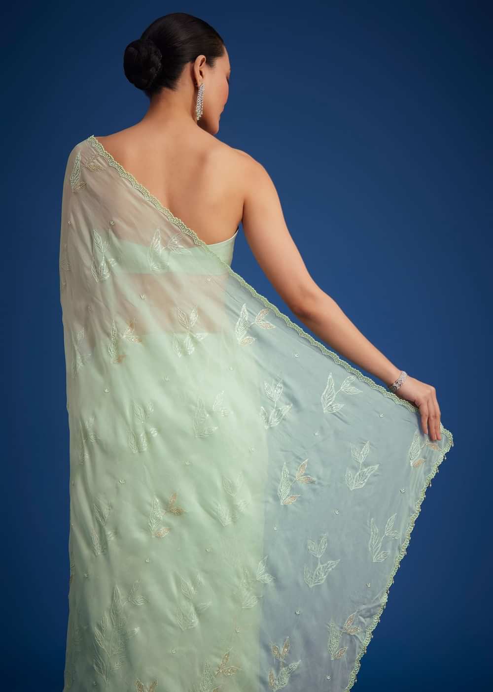 Light Green Georgette Saree With Cutdana And Bead Embroidery