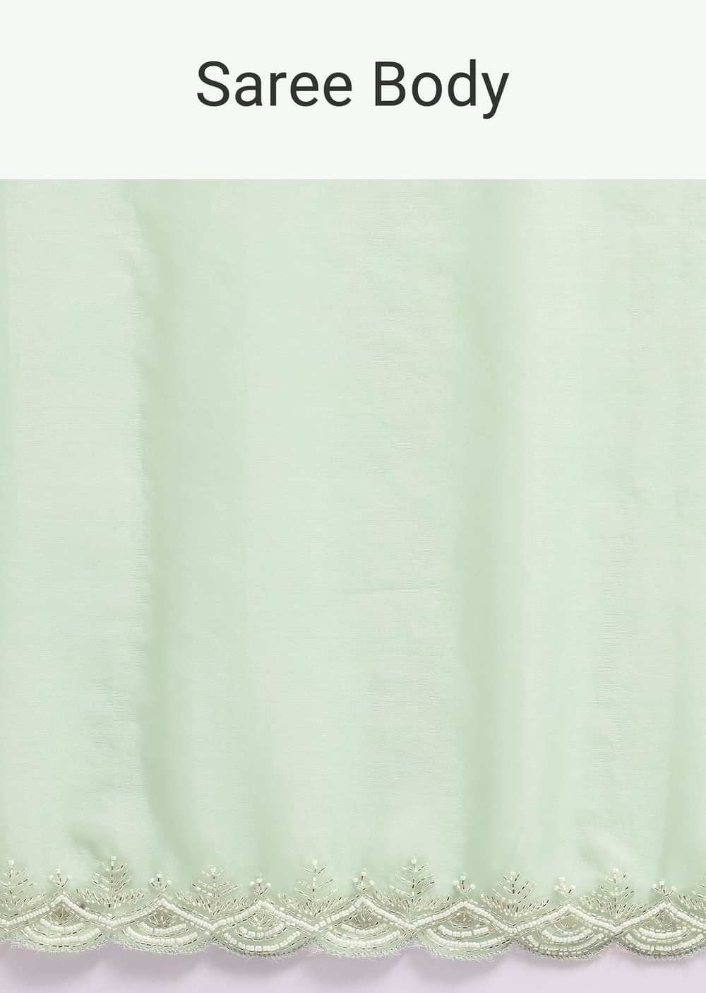 Light Green Scallop Border Saree With Unstitched Blouse