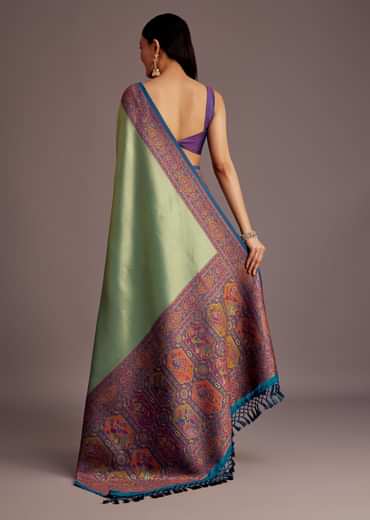 Light Green Silk Saree With Traditional Woven Motifs