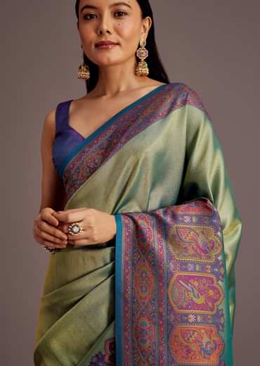 Light Green Silk Saree With Traditional Woven Motifs