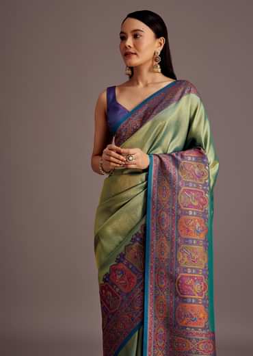 Light Green Silk Saree With Traditional Woven Motifs
