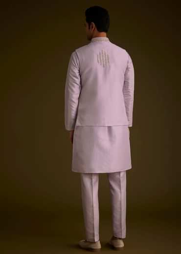 Light Lilac Cotton Silk Jacket Set With Floral Sequin Butti Embroidery