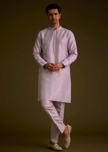 Light Lilac Cotton Silk Jacket Set With Floral Sequin Butti Embroidery