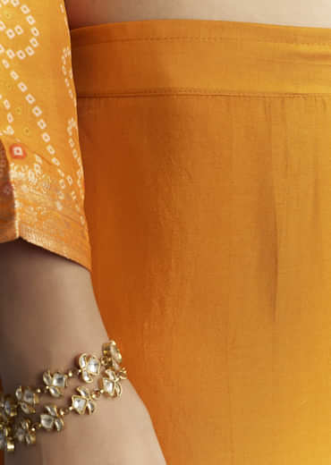 Light Orange Silk Bandhani Palazzo Suit With Embroidery