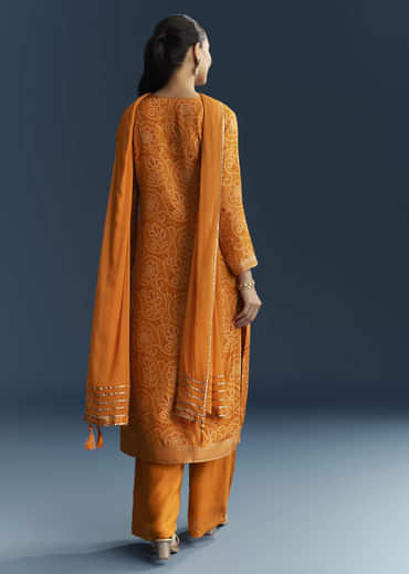 Light Orange Silk Bandhani Palazzo Suit With Embroidery
