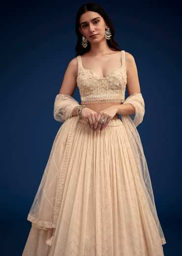 Light Peach Embroidered Lehenga Set